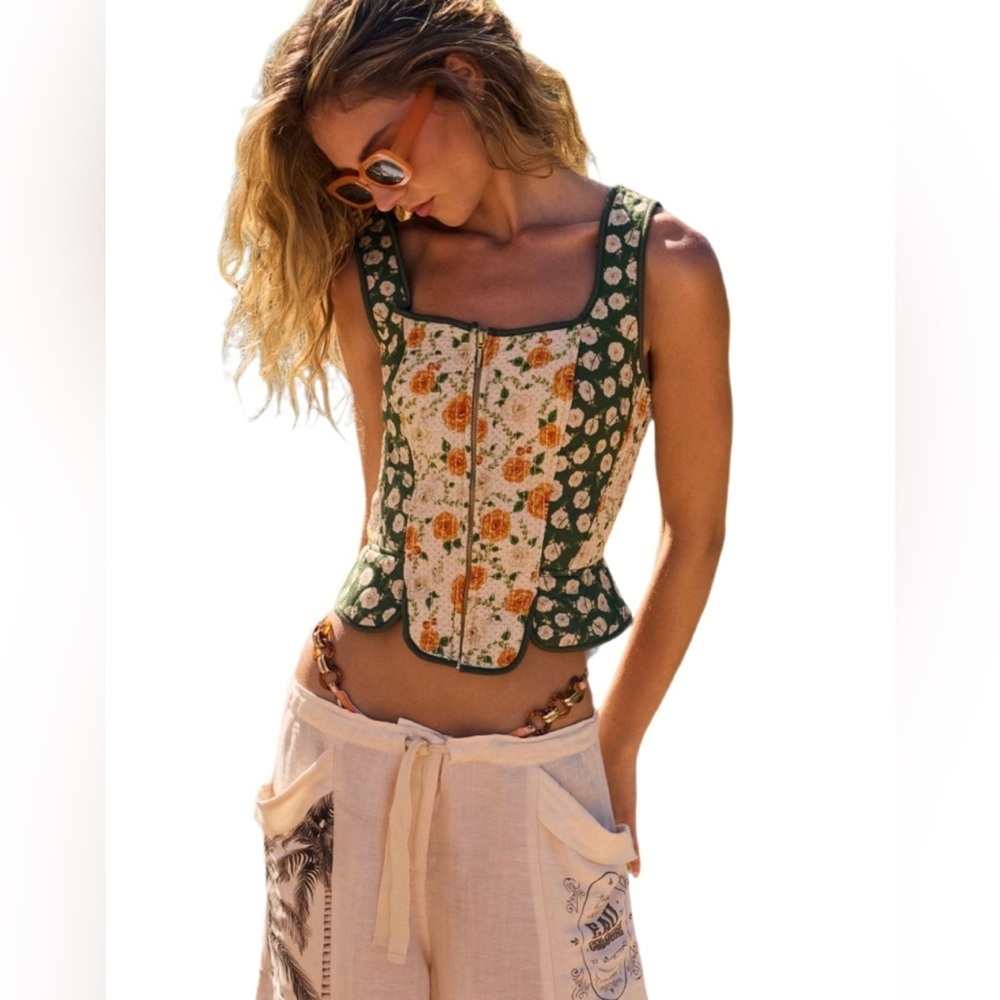 Agua Bendita Sinclair Floral Corset Top Green Size L NWT